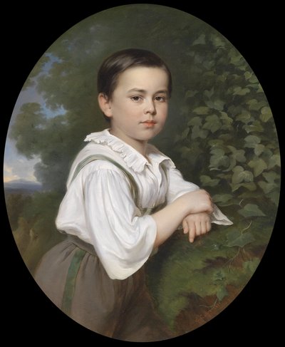Portrait of a Boy in Front of a Landscape Background by Ernst Lafite
